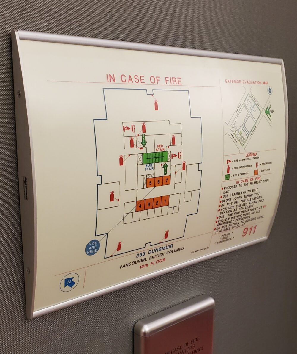 Changeable VSC300-17L Fire Evacuation Plan Holder install with Glo in the Dark photoluminescent insert